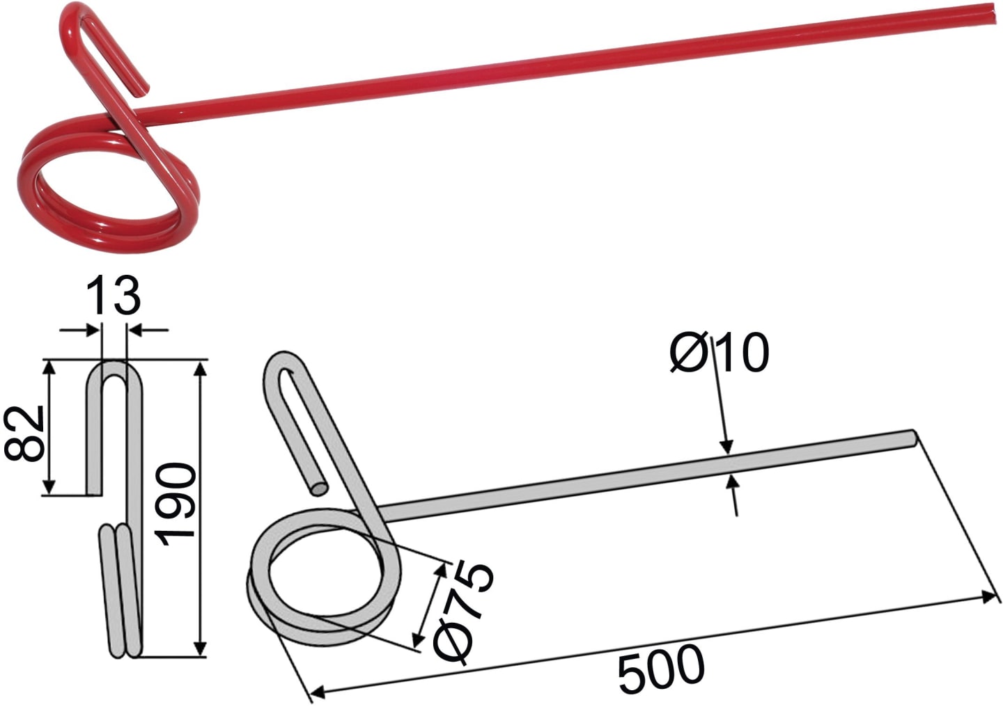 Industriehof® Striegelzinken 500 x 10 mm, für Striegel Marsk-Stig, 10.ST-MS-3