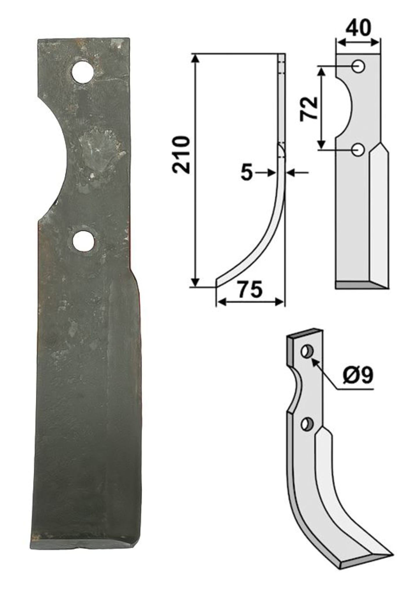 Industriehof® Fräsmesser links/rechts 210 x 40 x 5 mm, Bohrung 9 mm, für Hako