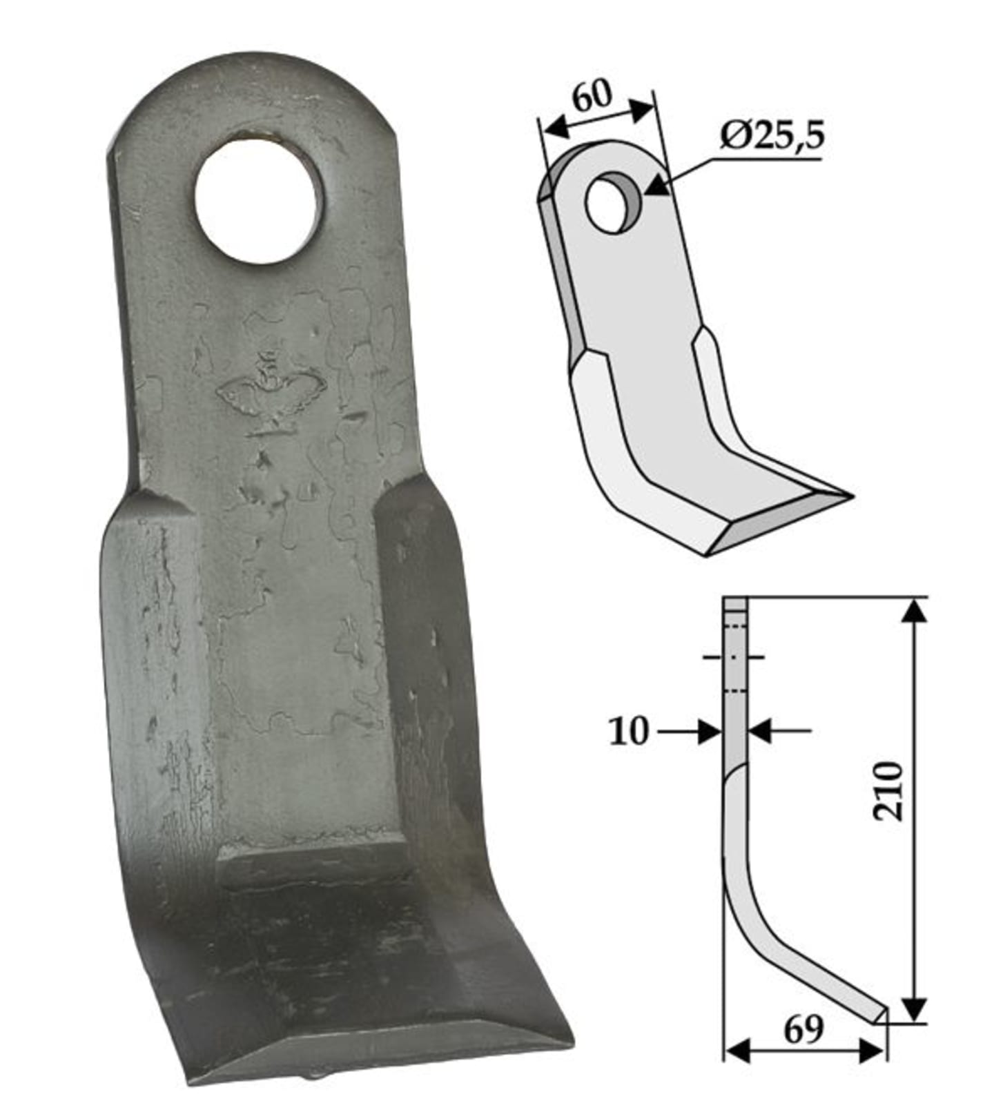 Industriehof® Y-Messer 210 x 60 x 10 mm, Bohrung 25,5 mm, für Breviglieri, 63-BRE-17