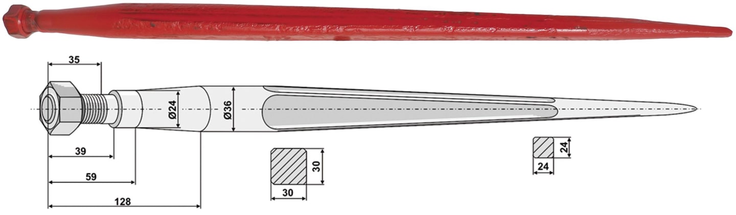 Industriehof® Frontladerzinken 680 mm, M 22 x 1,5 AG, spitz, gerade, für universal, 18684
