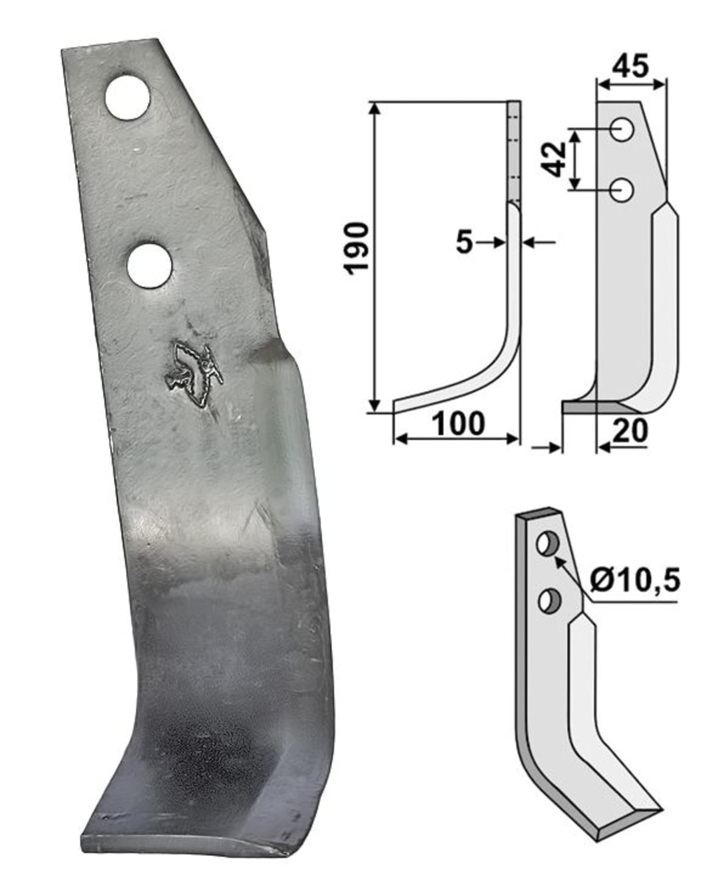 Industriehof® Fräsmesser links/rechts 190 x 45 x 5 mm, Bohrung 10,5 mm, für Goldoni