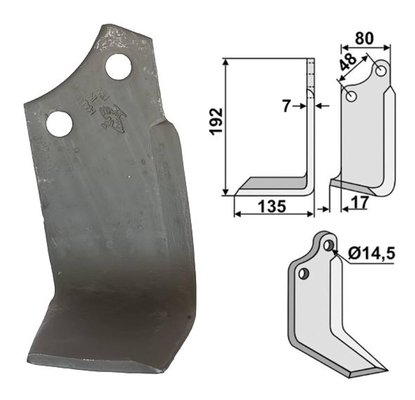 Industriehof® Fräsmesser links/rechts 192 x 80 x 7 mm, Bohrung 14,5 mm, für Maschio
