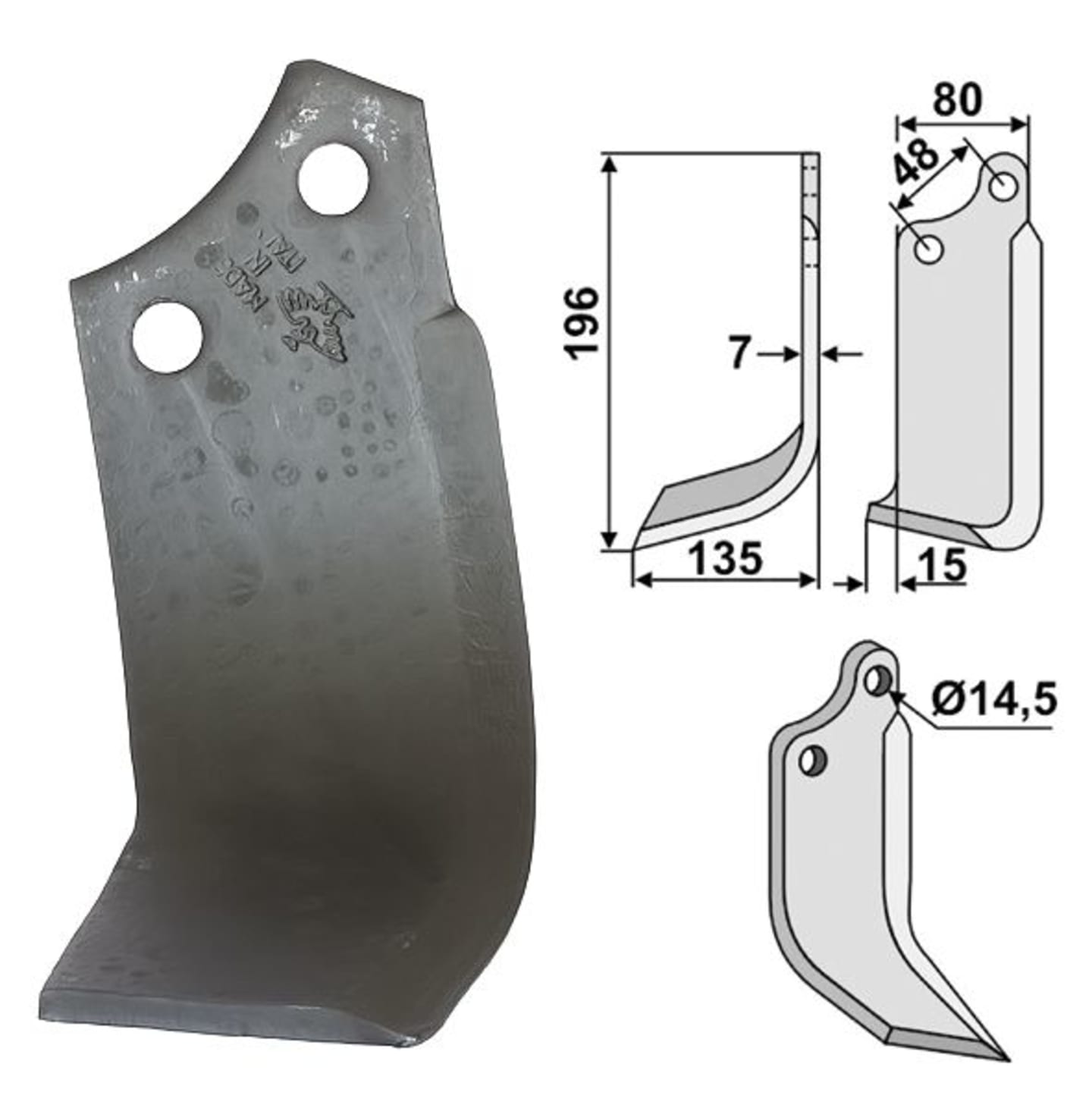 Industriehof® Fräsmesser links/rechts 196 x 80 x 7 mm, Bohrung 14,5 mm, für Maschio