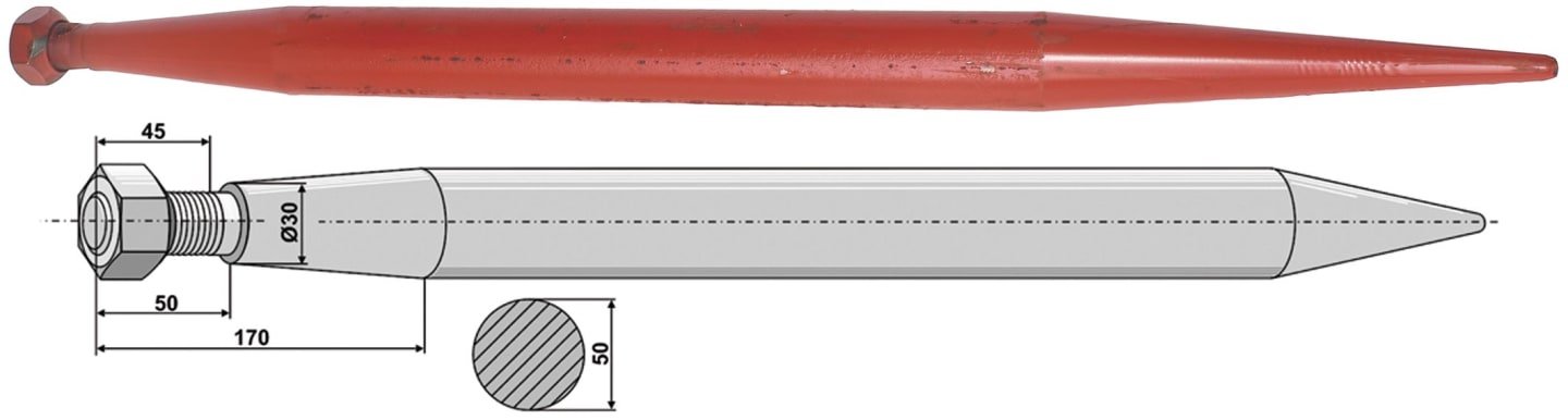 Industriehof® Frontladerzinken, M 28 x 1,5 AG, spitz, gerade, für Manitou