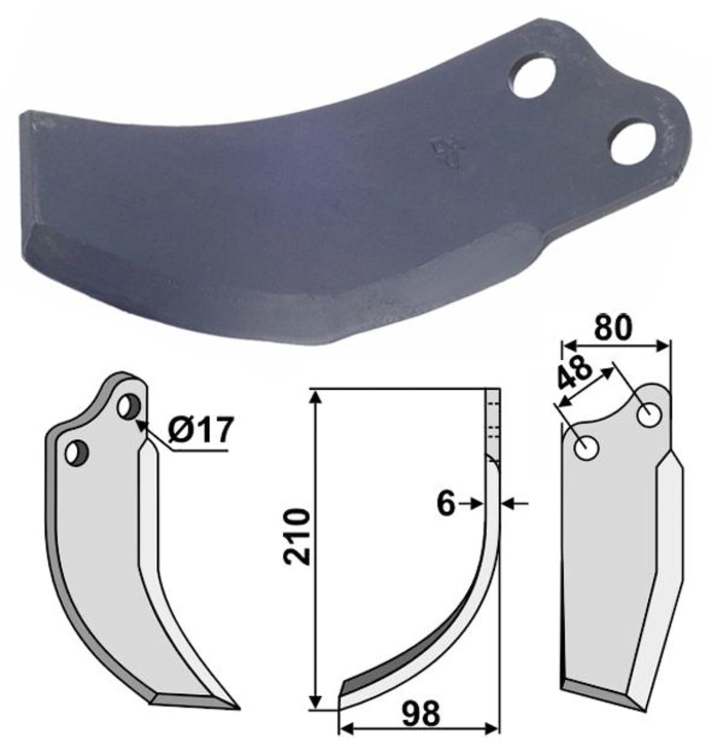 Industriehof® Fräsmesser links/rechts 210 x 98 x 6 mm, Bohrung 17 mm, für Agromet