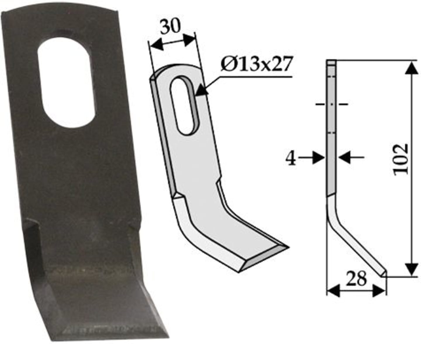 Industriehof® Y-Messer 102 x 30 x 4 mm, Bohrung 27 x 13 mm, für Mulcher Peruzzo, 63-ISE-98