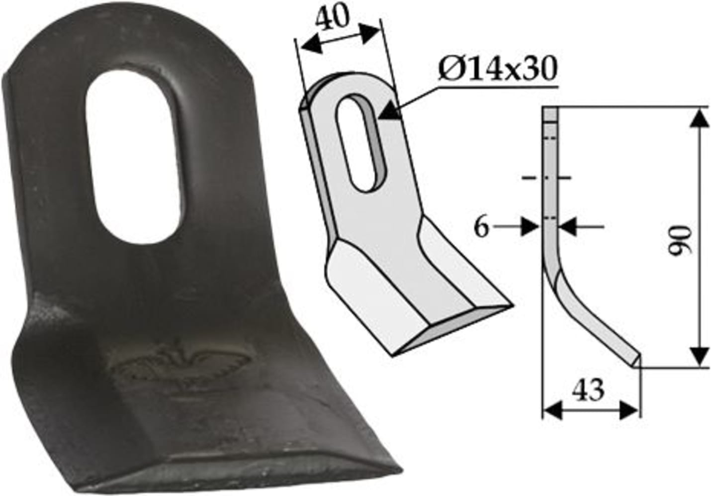 Industriehof® Y-Messer 90 x 40 x 6 mm, Bohrung 30 x 14 mm, für Mulcher Cabe, Fehrenbach, Sicma, Sovema, 63-SIC-10