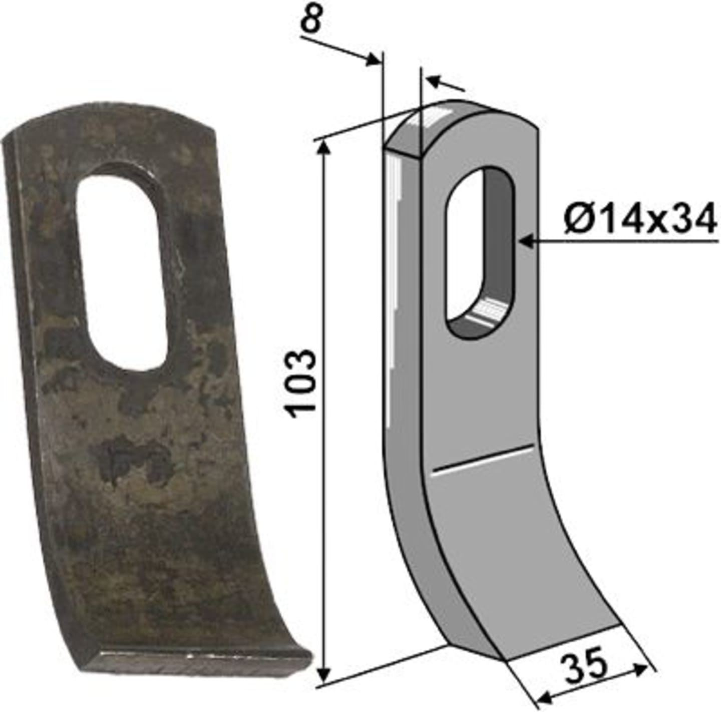 Industriehof® Schlegelmesser 103 x 35 x 8 mm, für Mulcher Noremat, Rousseau, S.M.A., 63-ROU-52
