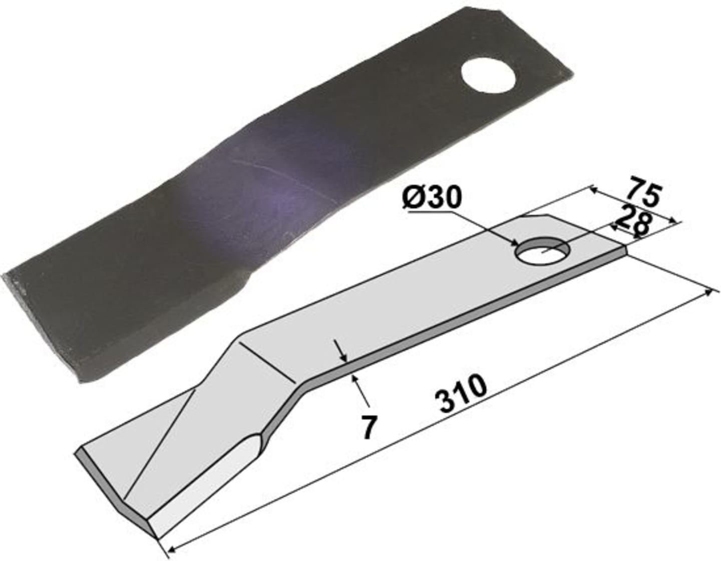 Industriehof® Schlegelmesser 310 x 75 x 7 mm, für Mulcher Votex, 63-VOT-01