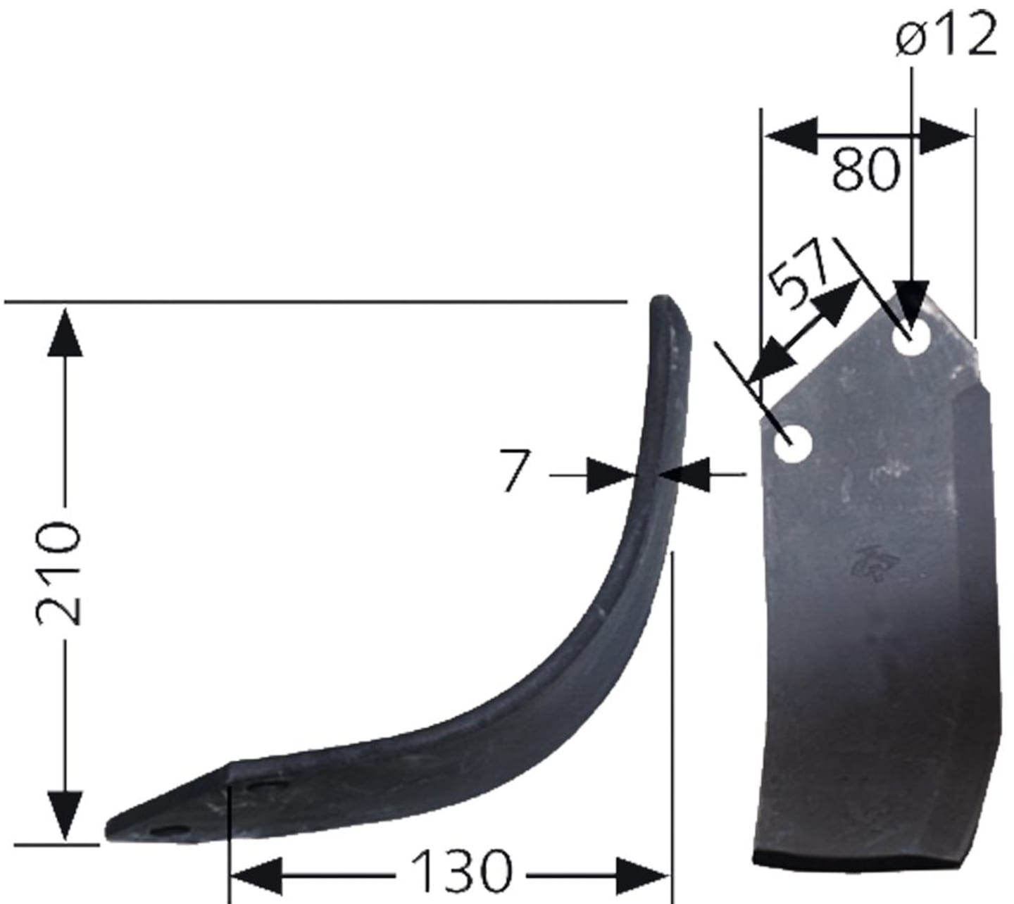 Industriehof® Fräsmesser links/rechts 210 x 130 x 7 mm, Bohrung 12 mm, für Agricom, Breviglieri, Howard