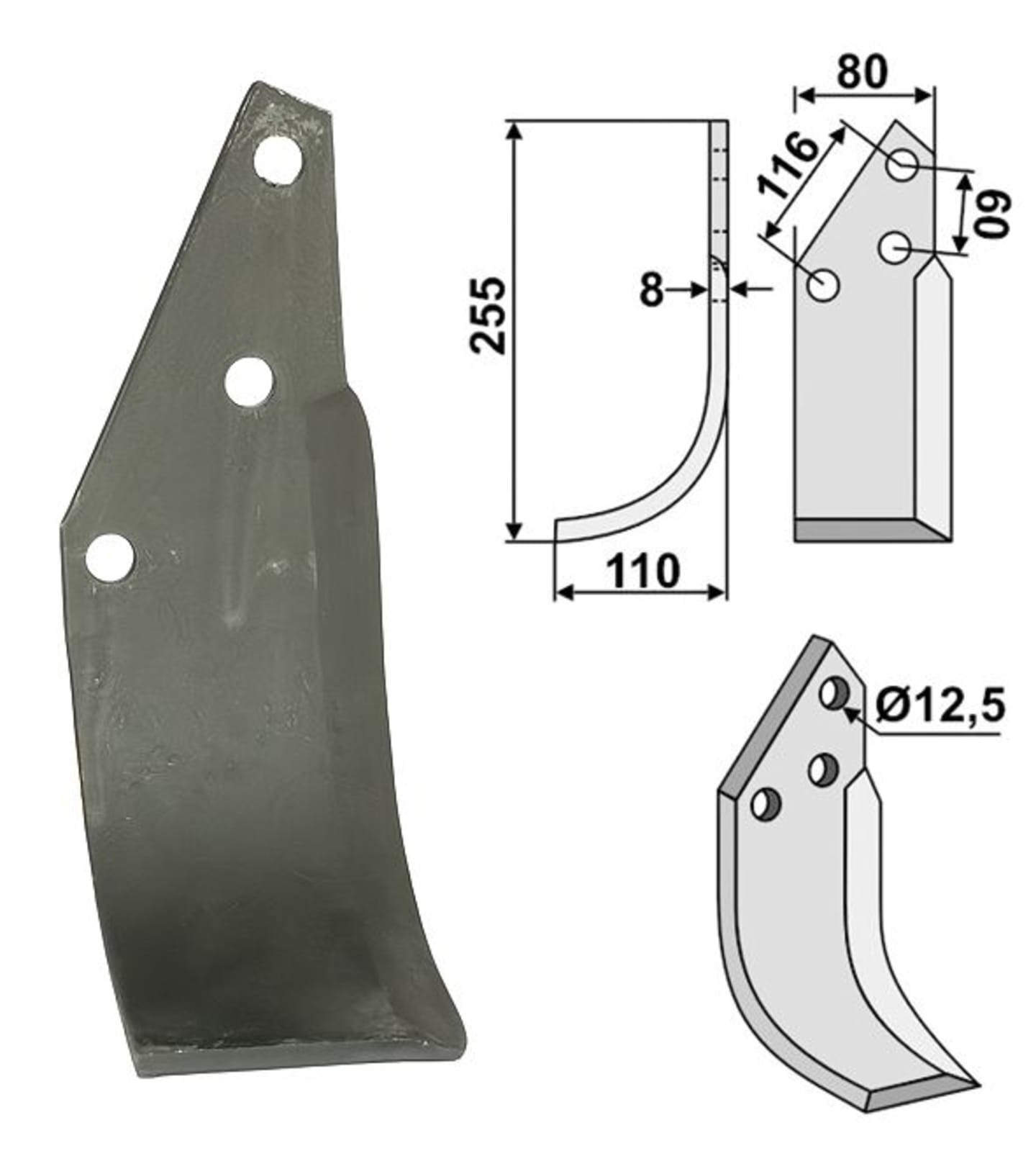 Industriehof® Fräsmesser links/rechts 255 x 80 x 8 mm, Bohrung 12,5 mm, für Pegoraro