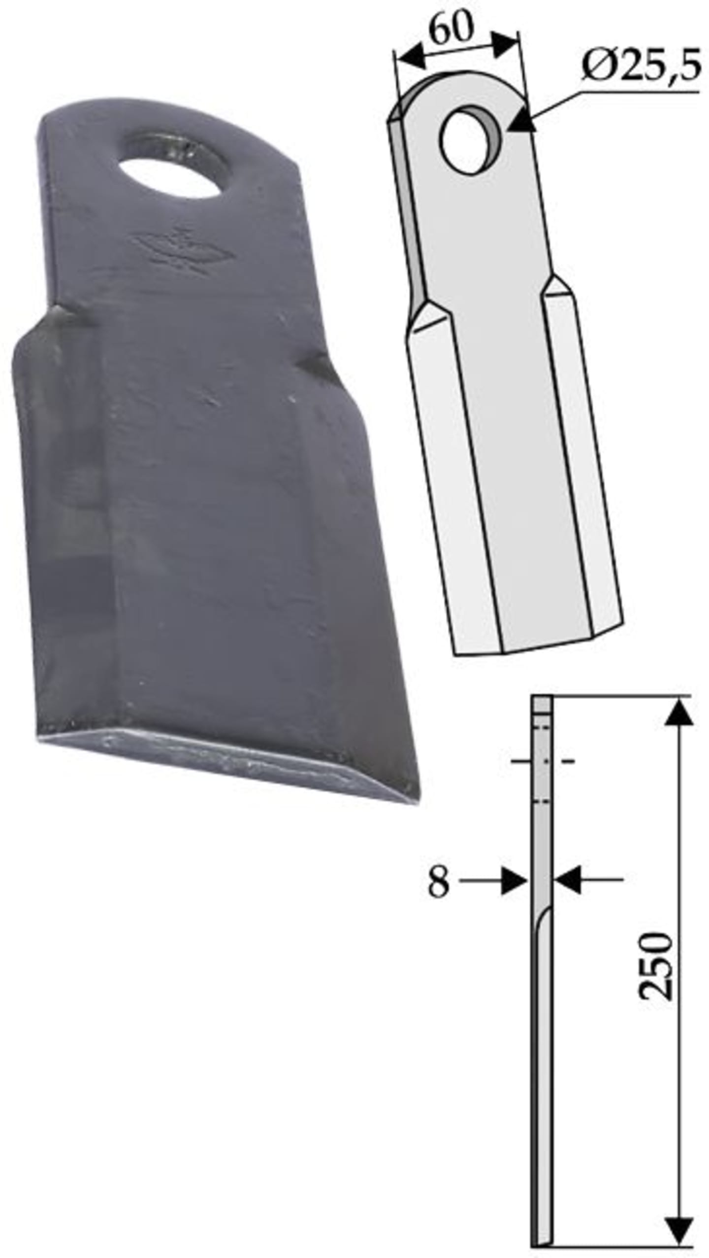 Industriehof® Schlegelmesser 250 x 60 x 8 mm, für Mulcher Ferri, Rivierre Casalis, 63-FEI-09