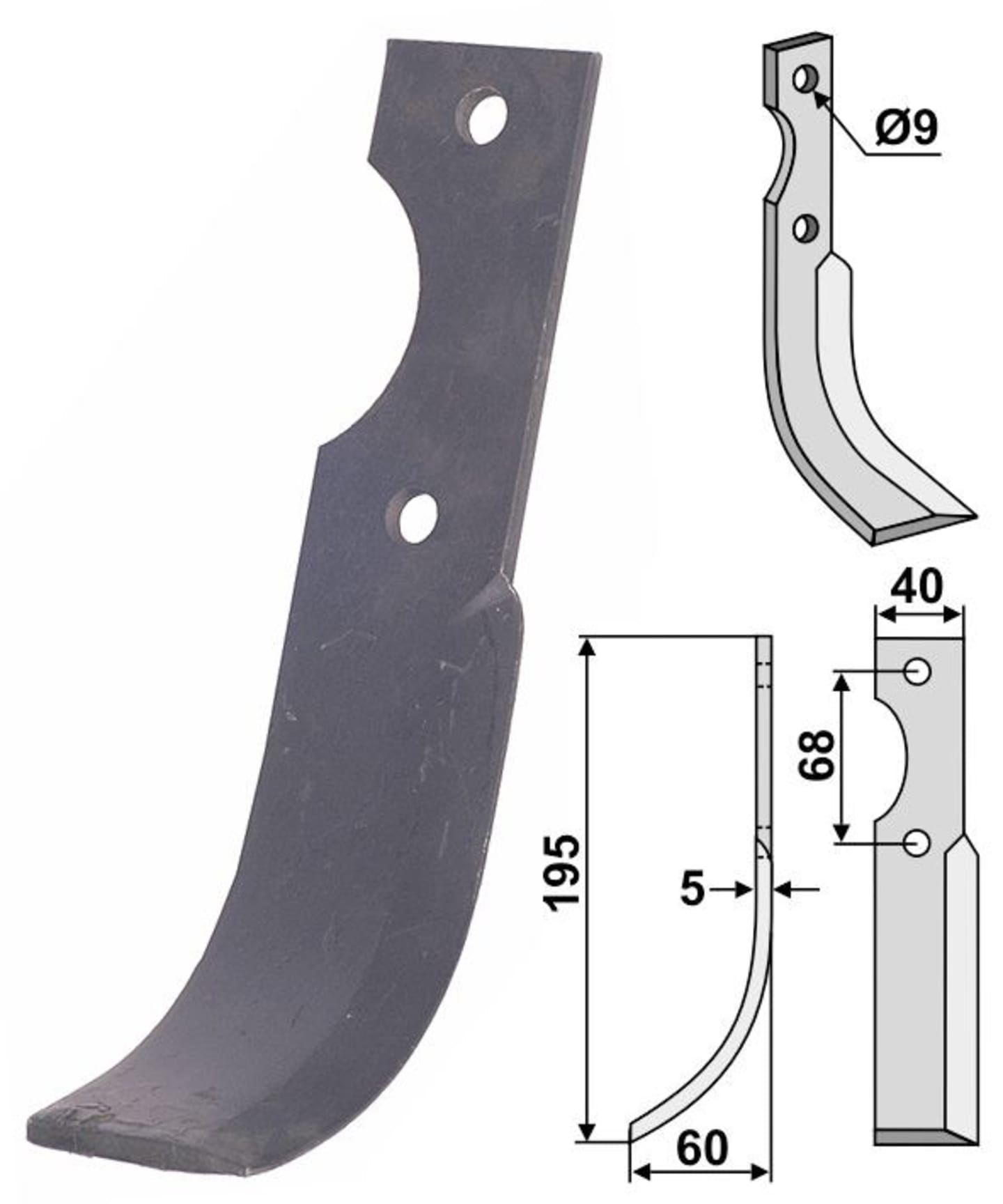 Industriehof® Fräsmesser rechts 195 x 60 x 5 mm, Bohrung 9 mm, für Barbieri, Benassi, BEN-32R