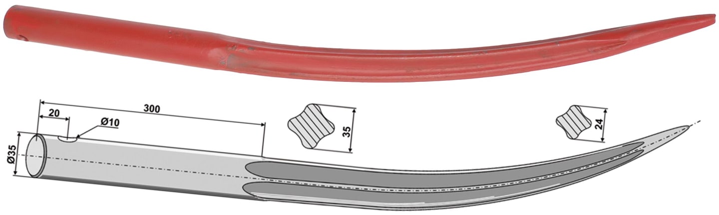 Industriehof® Frontladerzinken 643 mm, , spitz, gebogen, für Emily, 18641