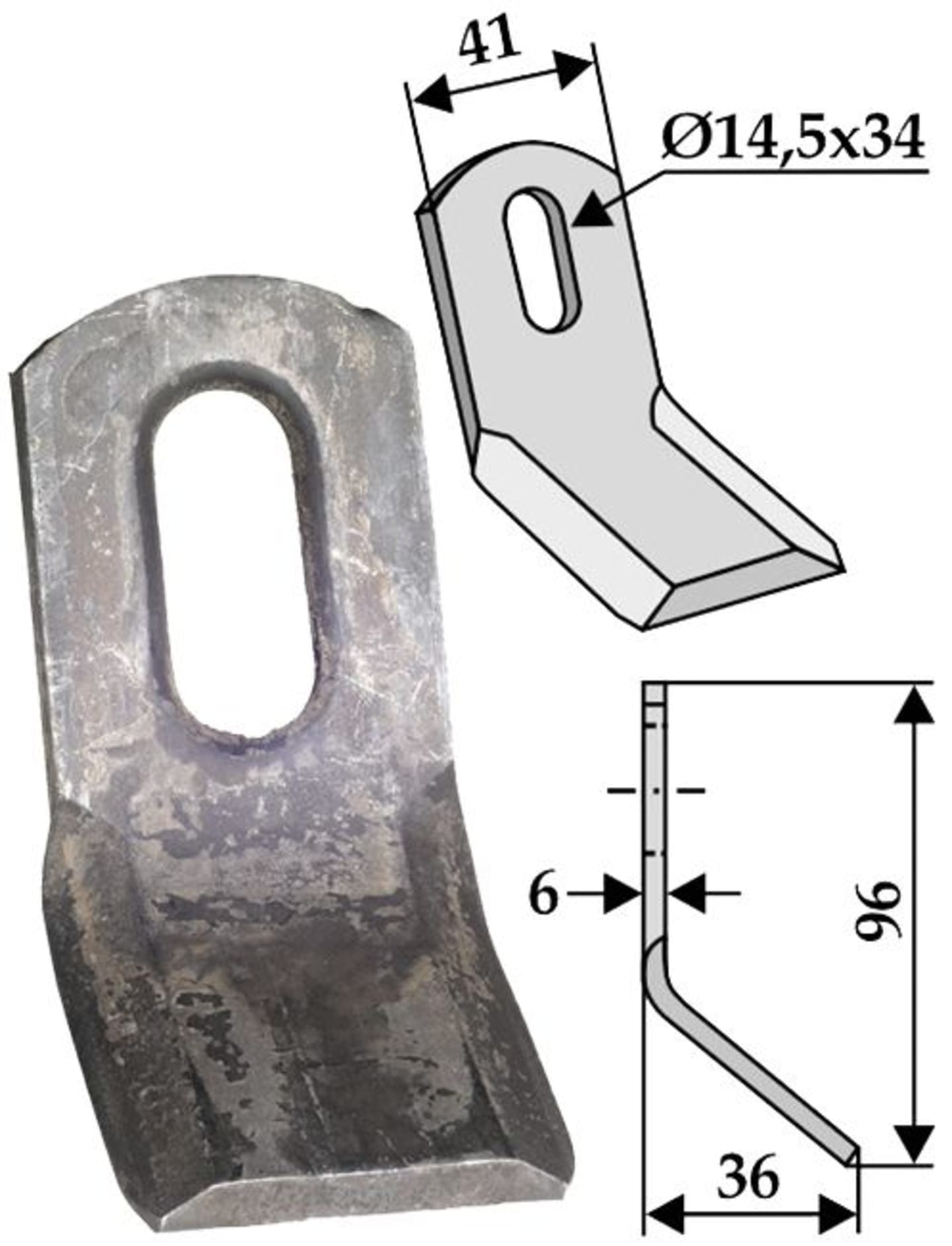 Industriehof® Y-Messer 96 x 41 x 6 mm, Bohrung 34 x 14,5 mm, für Mulcher Carroy et Giraudon, 63-UNI-02