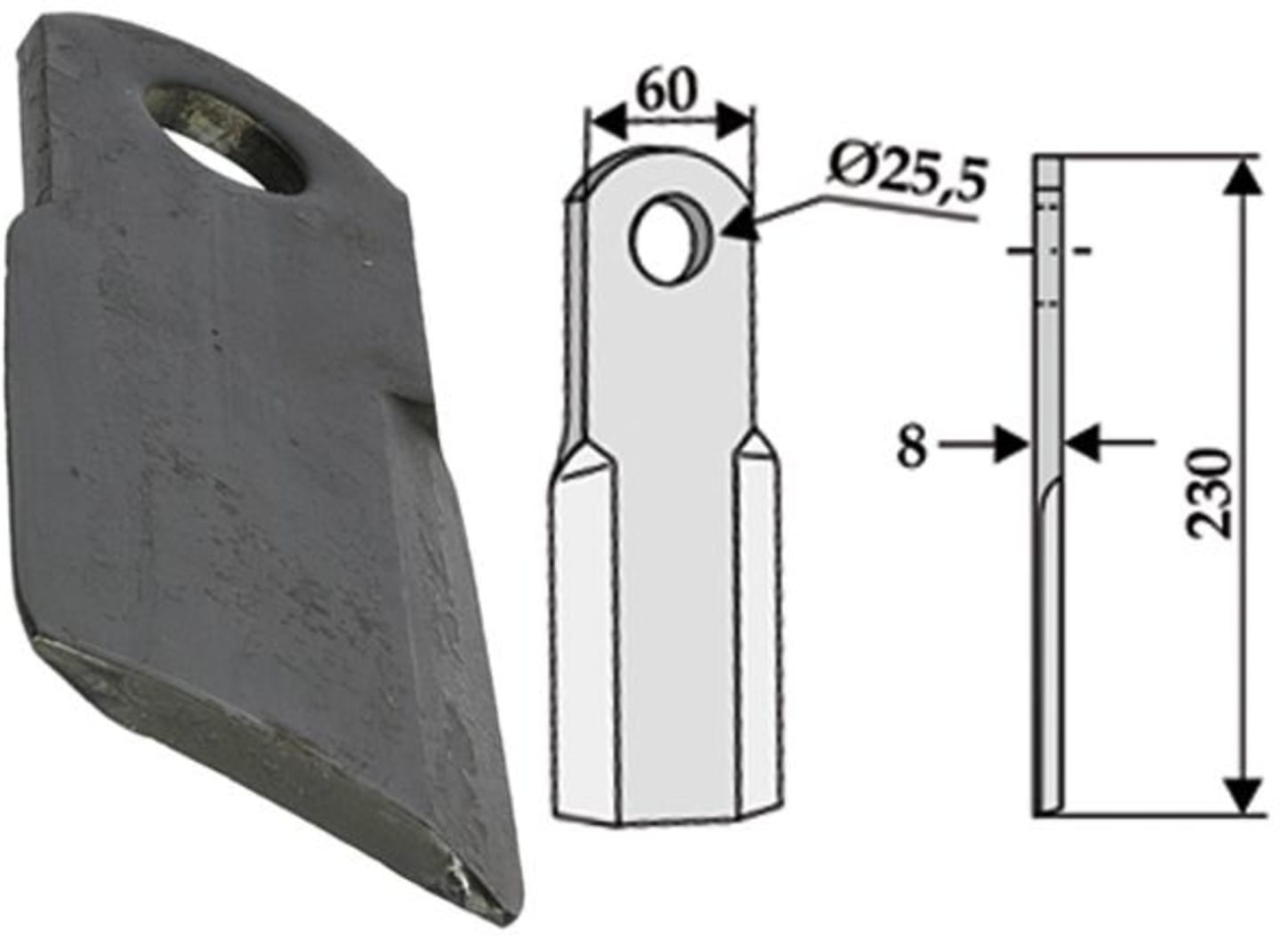Industriehof® Schlegelmesser 230 x 60 x 8 mm, für Mulcher Ferri, 63-FEI-12