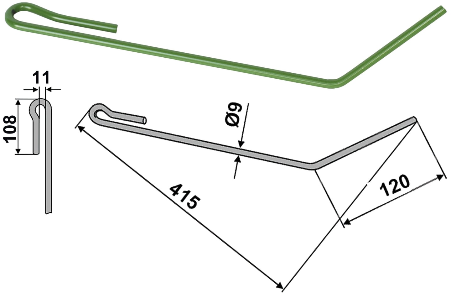 Striegelzinken 415 x 9 mm kurz, für Striegel Amazone