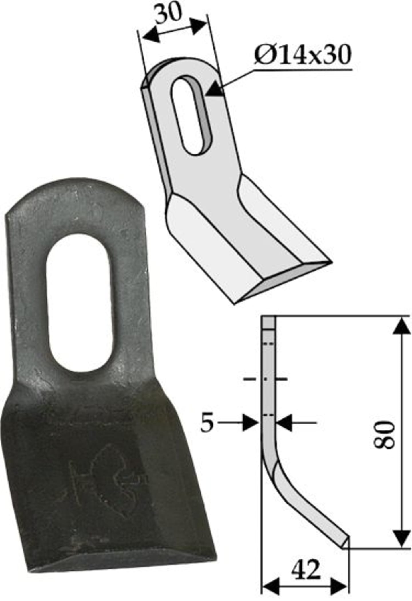Industriehof® Y-Messer 80 x 30 x 5 mm, Bohrung 30 x 14 mm, für Mulcher Procomas, 63-PRO-06