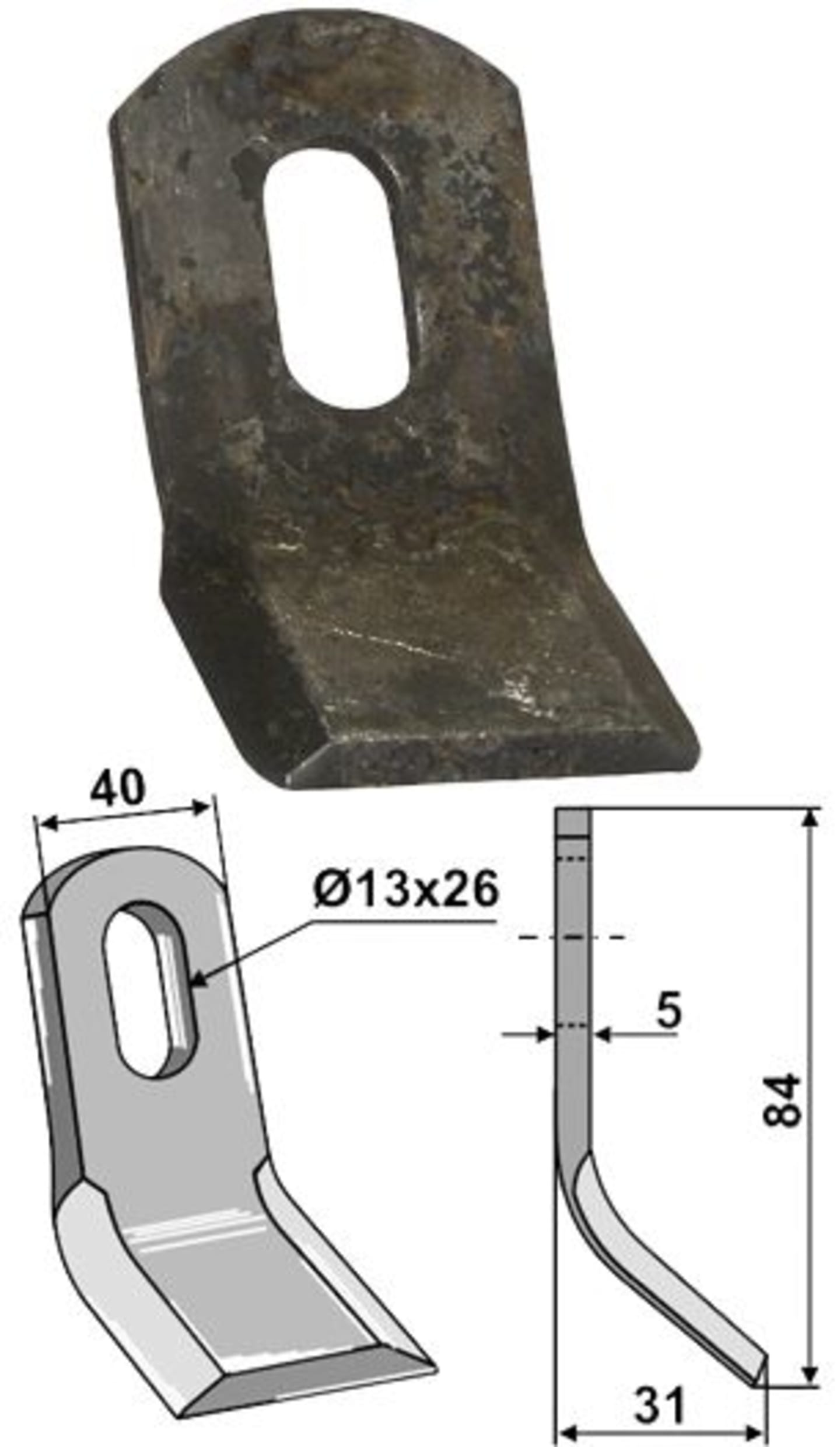 Industriehof® Y-Messer 84 x 40 x 5 mm, Bohrung 26 x 13 mm, für Mulcher Caroni, Noremat, S.M.A., 63-SMA-51