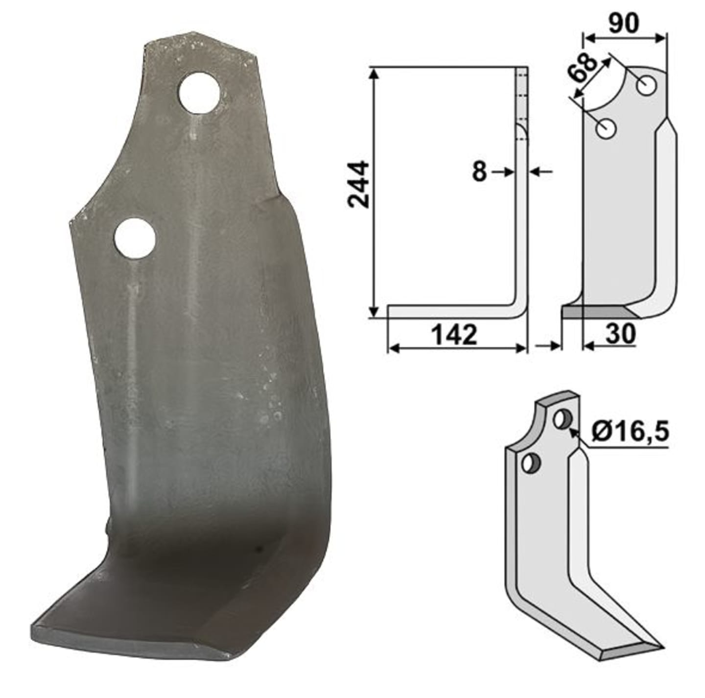 Industriehof® Fräsmesser links/rechts 224 x 90 x 8 mm, Bohrung 16,5 mm, für Maschio