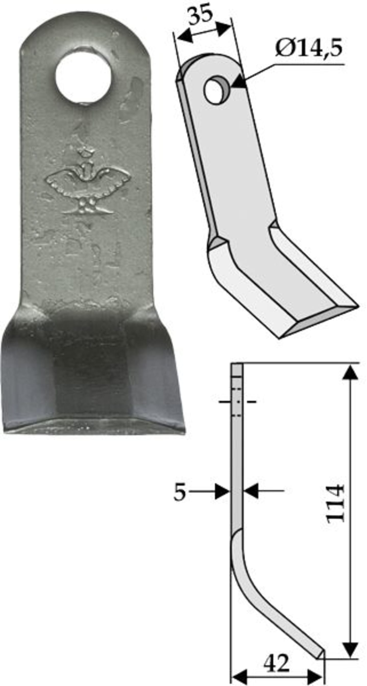 Industriehof® Y-Messer 114 x 35 x 5 mm, Bohrung 14,5 mm, für Mulcher Agrimaster, Muratori, 63-AGM-04