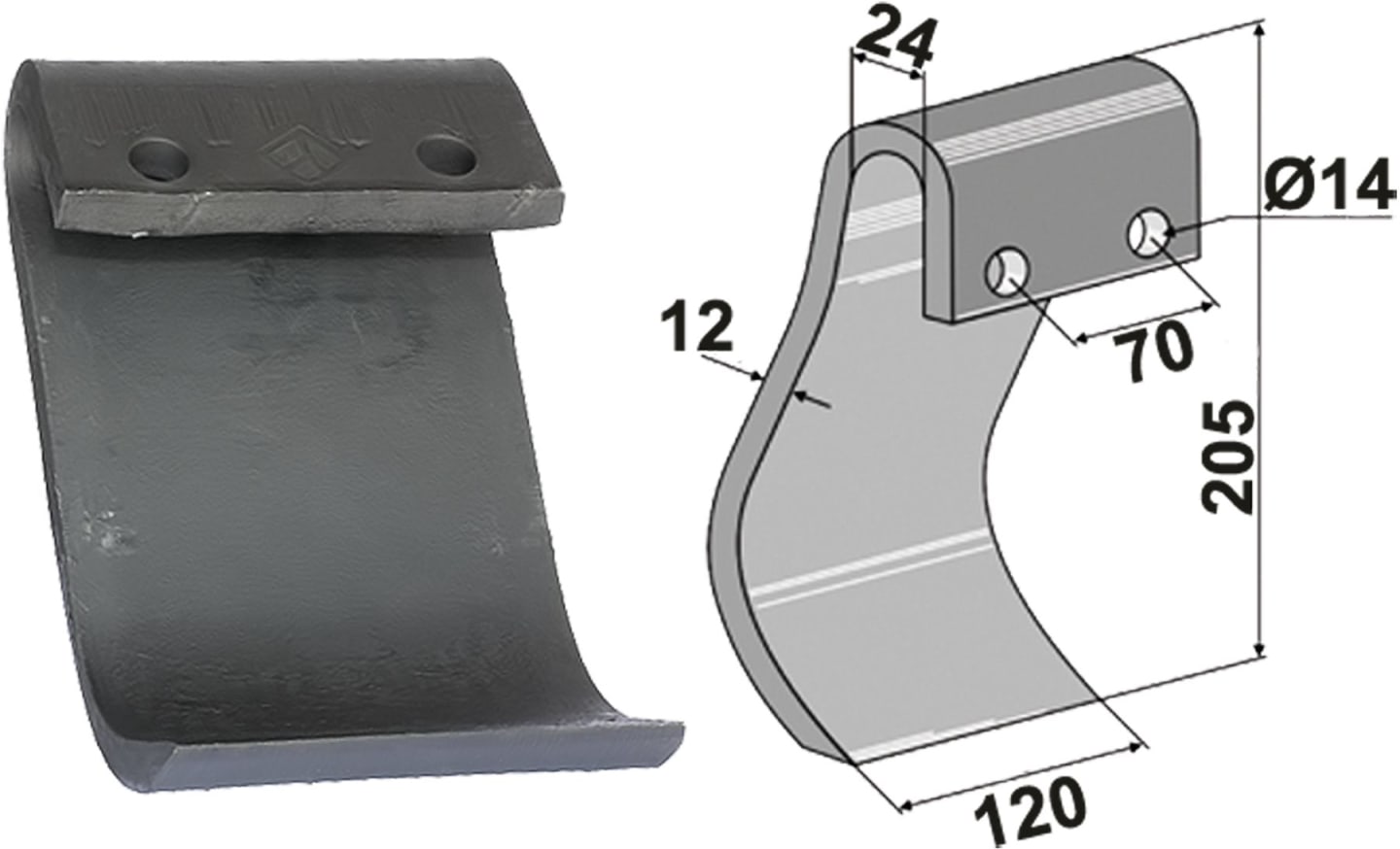 Industriehof® Schlegelmesser 205 x 120 x 12 mm, für Mulcher Dücker, 63-IND-196