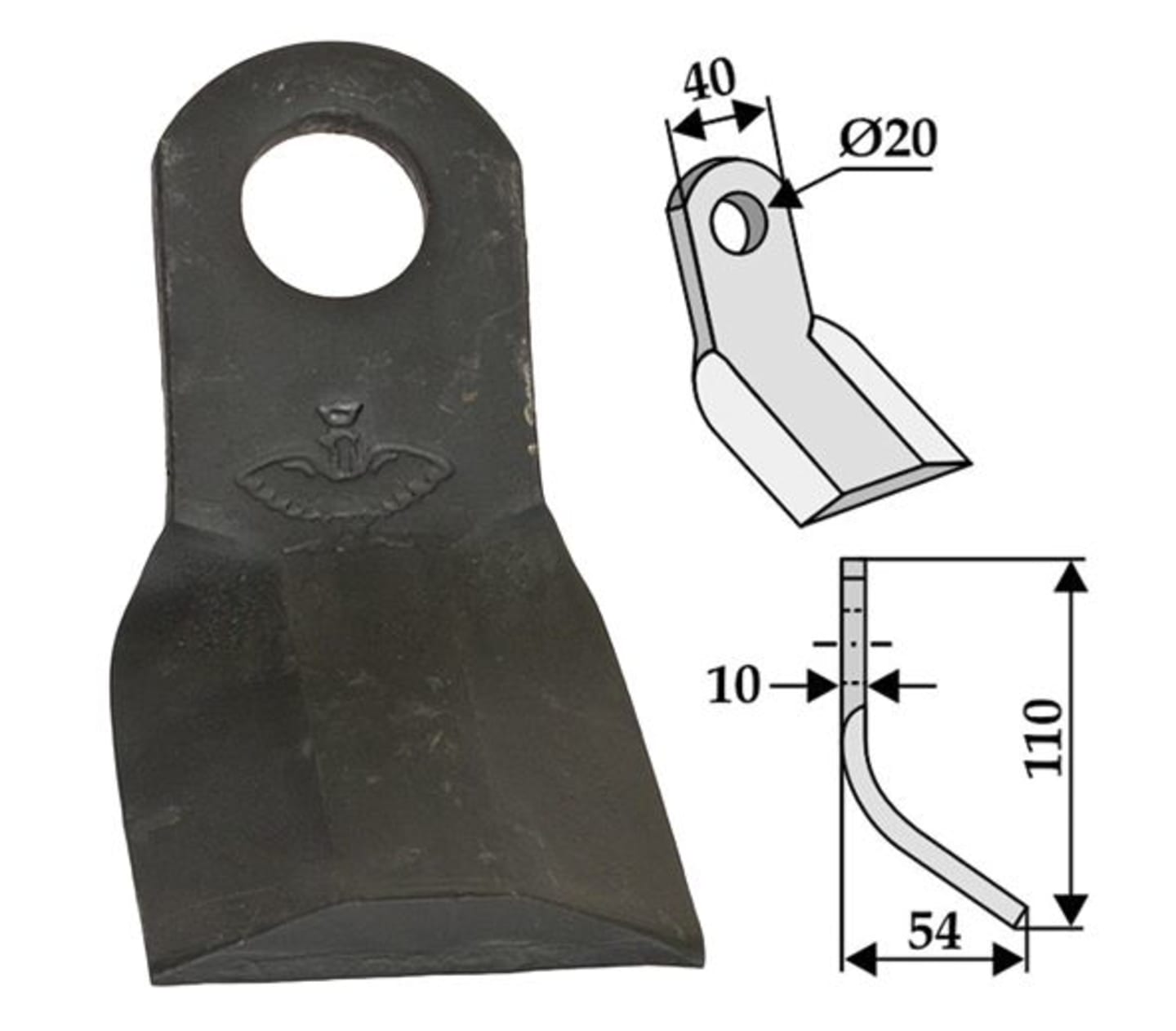 Industriehof® Y-Messer 110 x 40 x 10 mm, Bohrung 20 mm, für Mulcher Sicma, 63-SIM-14