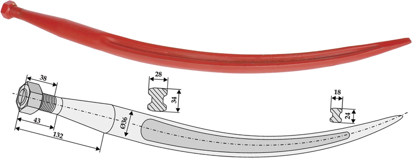 Industriehof® Greiferzinken 760 mm, spitz, gebogen, für Bressel & Lade, 18782