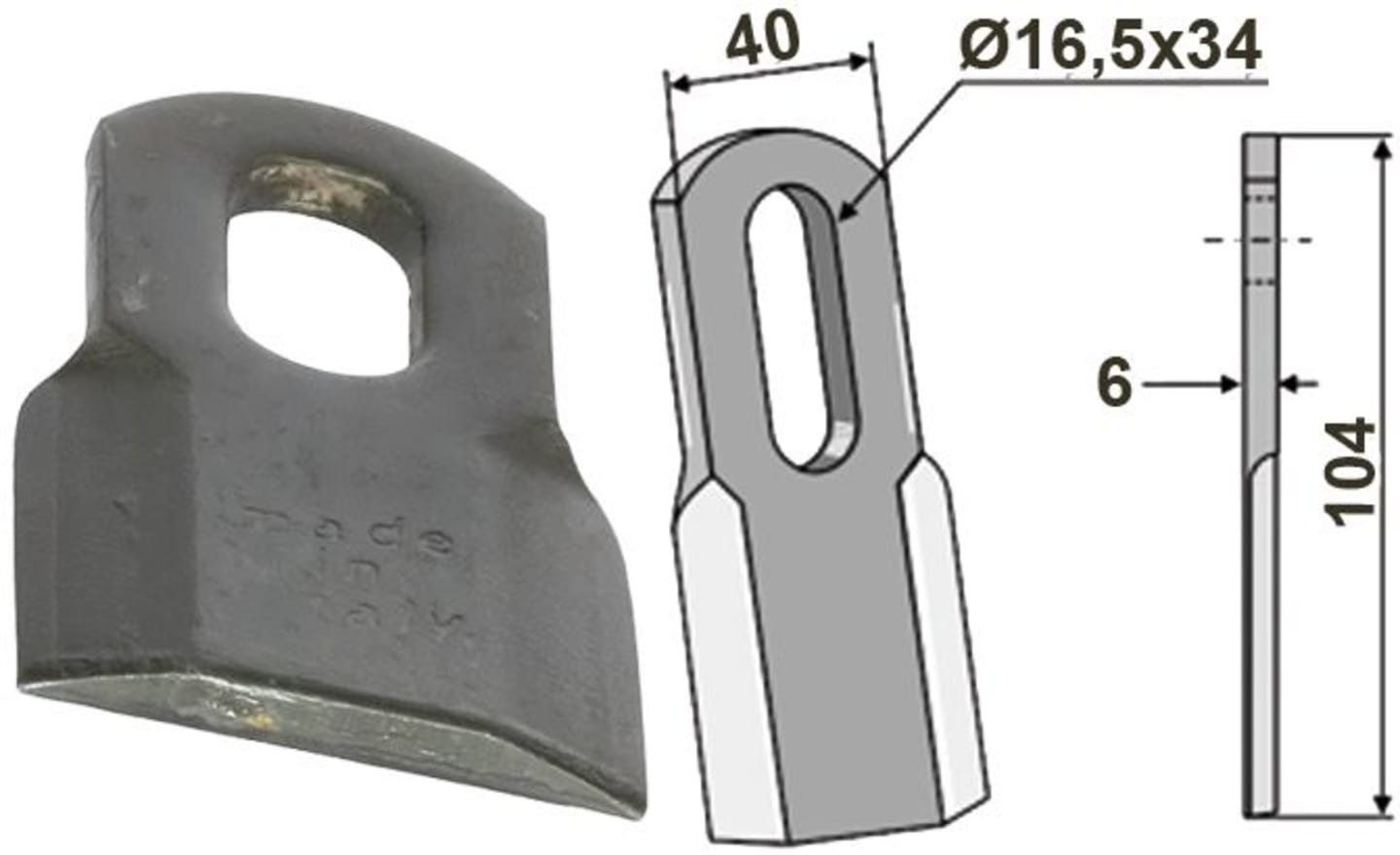 Industriehof® Schlegelmesser 104 x 40 x 6 mm, für Mulcher Ferri, 63-FEI-49