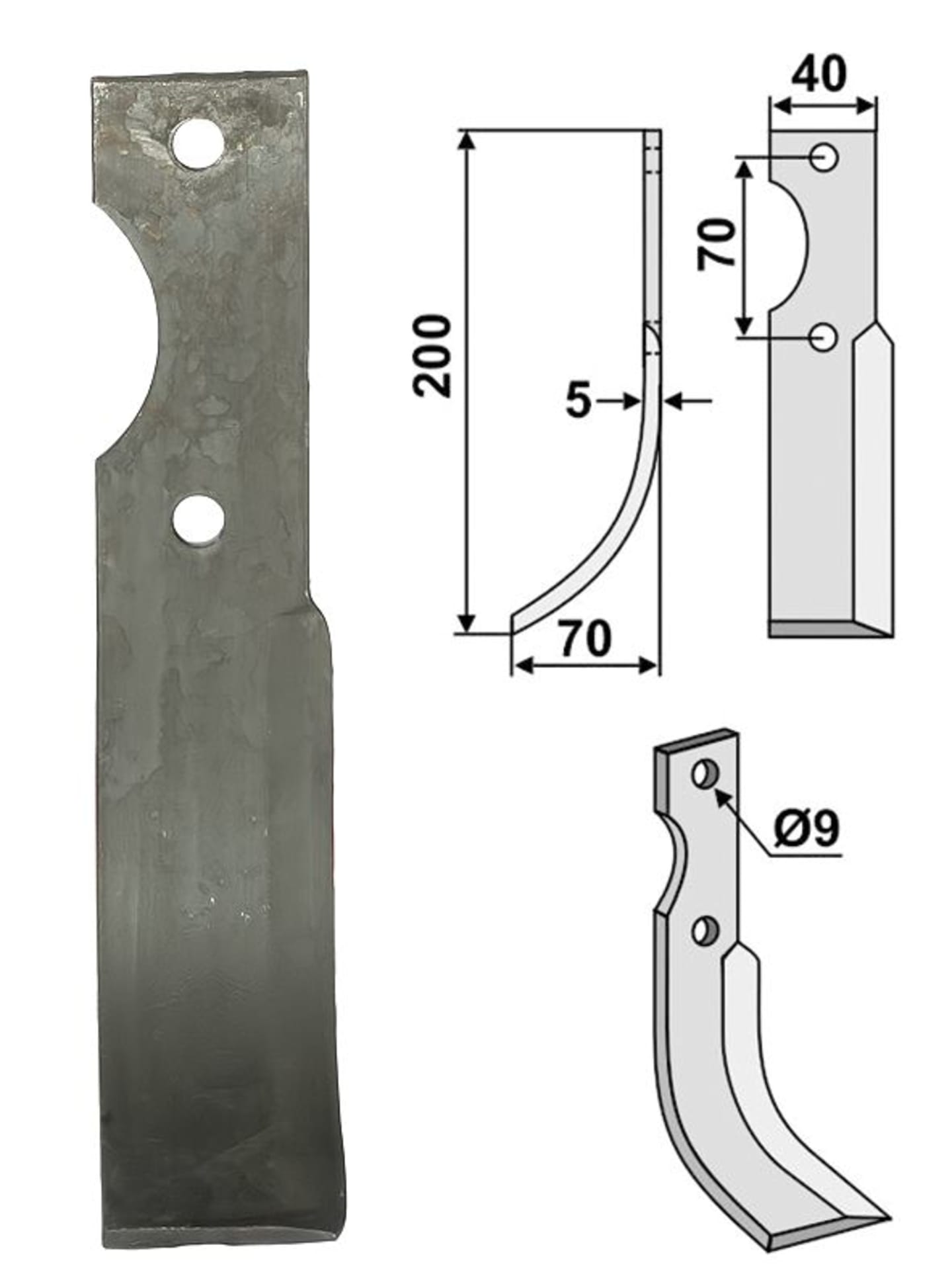 Industriehof® Fräsmesser links/rechts 200 x 40 x 5 mm, Bohrung 9 mm, für Fort