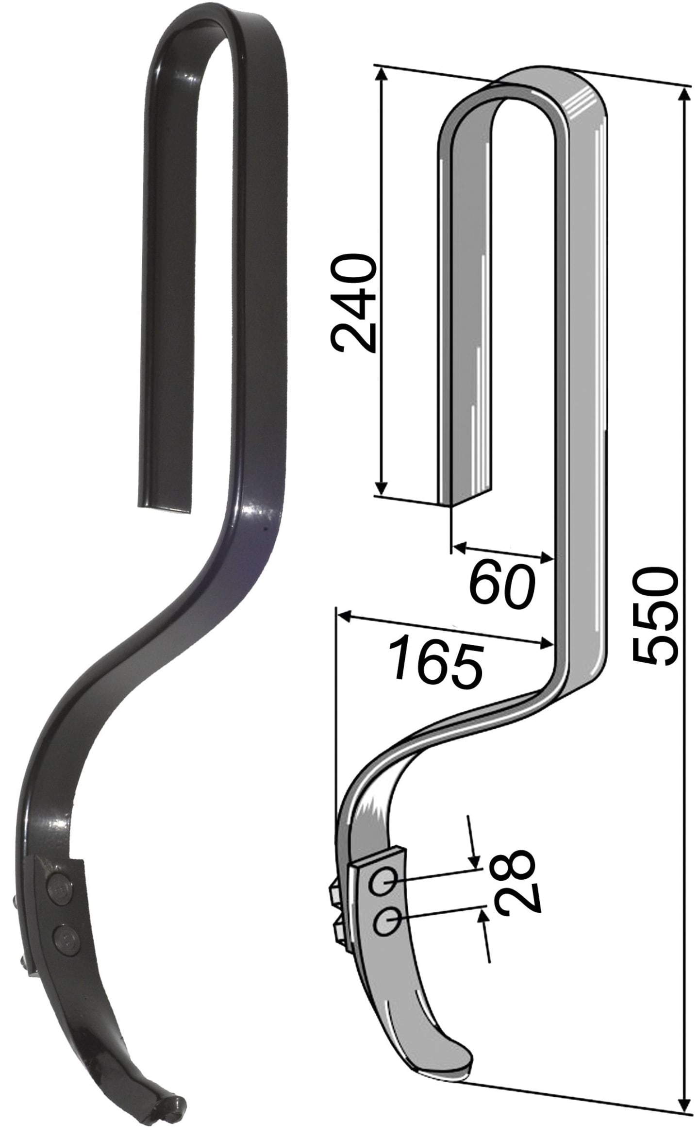 Industriehof® Spurlockerzinken 550 x 10 x 32 mm mit Schar, für Fiona, Stegsted, Taarup, 10.5018