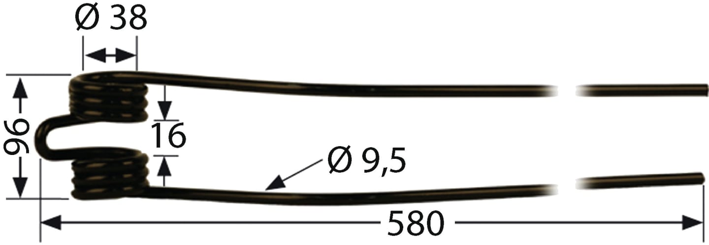 Schwaderzinken 580 x 96 x 9 mm für Fella Schwader TS 300, 400, 600, 800, 1000, Heuer Hydro