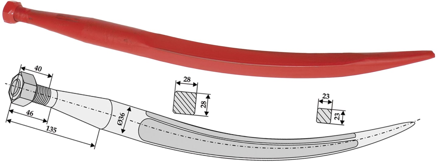 Industriehof® Frontladerzinken 600 mm, M 20 x 1,5 AG, spitz, gebogen, für Bressel, 18607