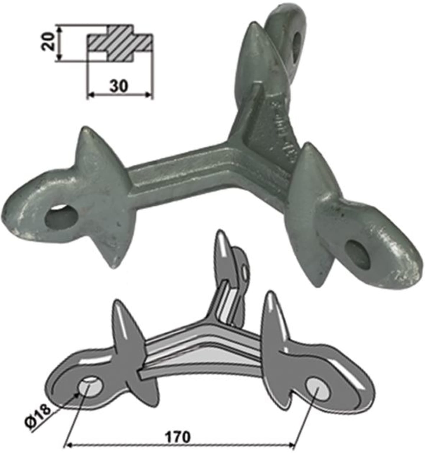 Industriehof® Wieseneggenstern Abstand Bohrungen 170 mm, Bohrung 18 mm, 399-100