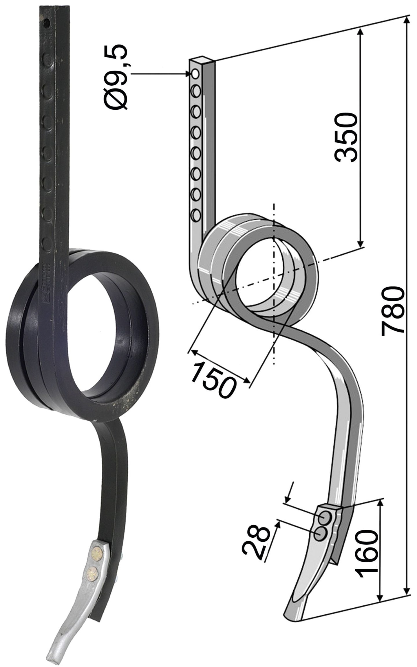 Industriehof® Spurlockerzinken 780 x 25 x 25 mm mit Schar, für universal, 10.5045