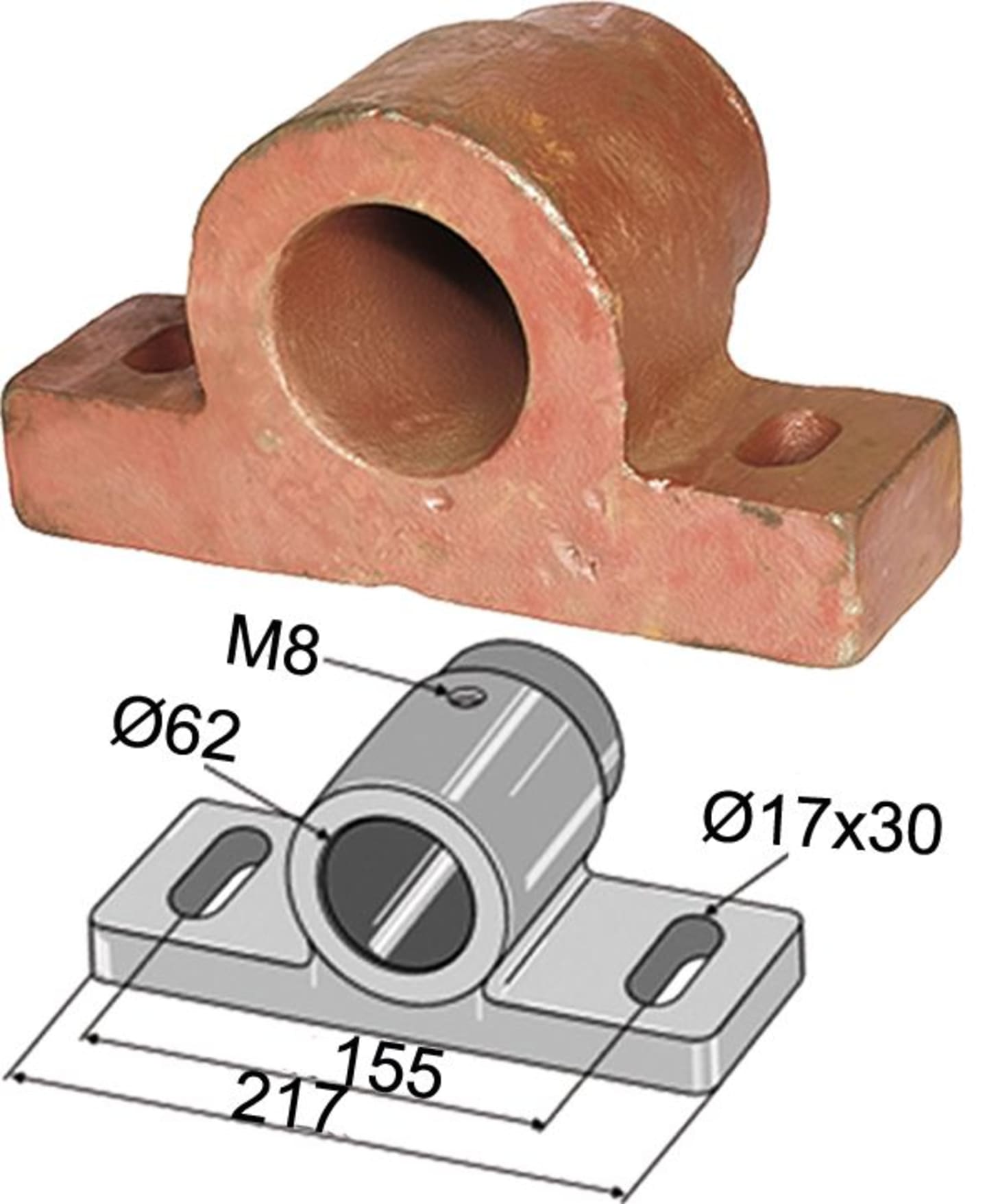 Industriehof® Gleitlager für Welle rund, 60 mm, Ø innen 62 mm, M 8 IG, Bohrung 30 x 17 mm, 320-11