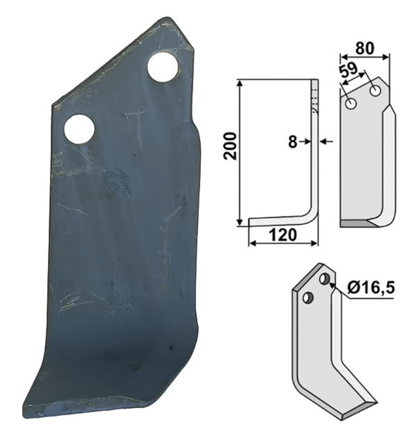 Industriehof® Fräsmesser links/rechts 200 x 80 x 8 mm, Bohrung 16,5 mm, für Rabe