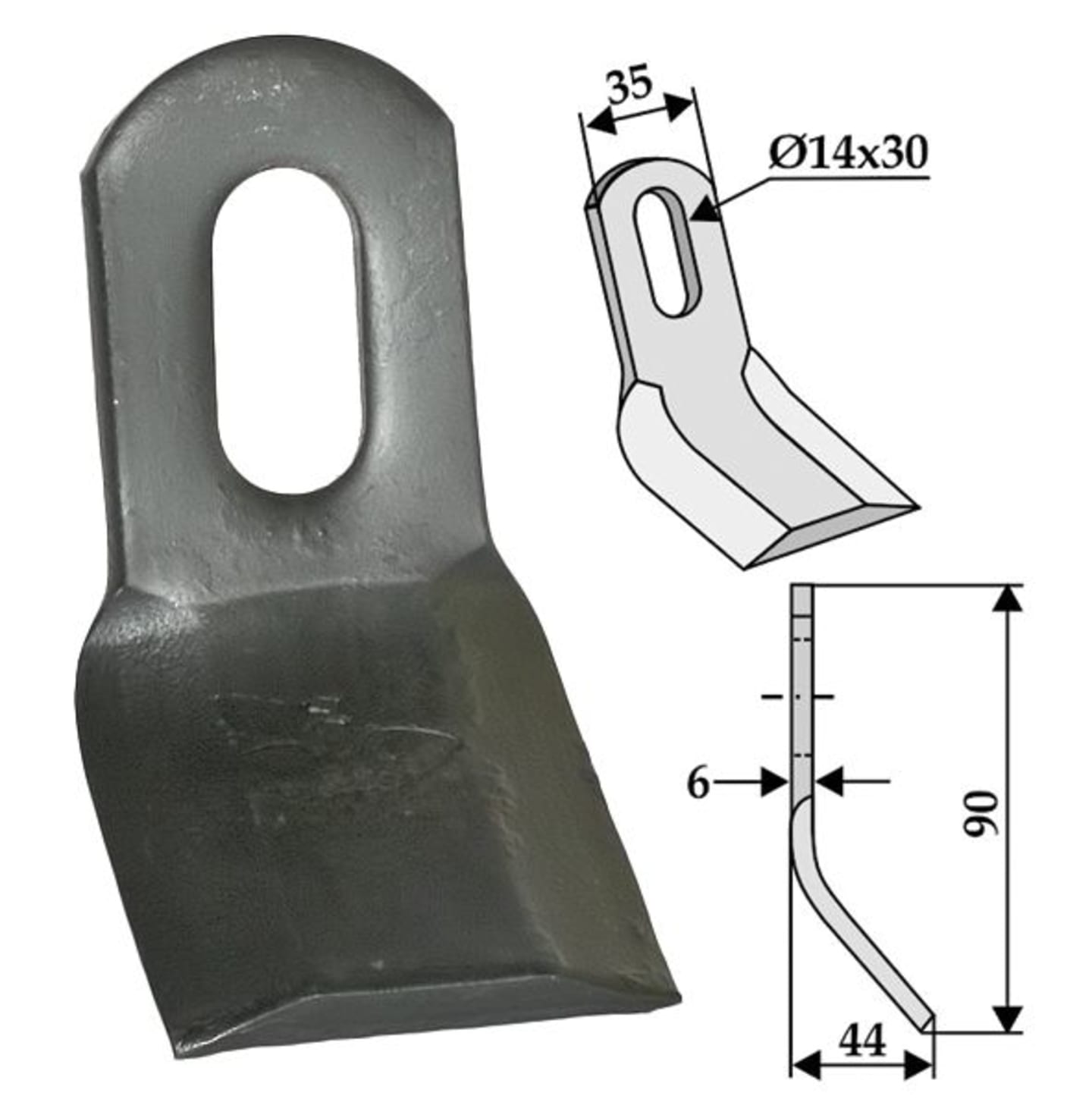 Industriehof® Y-Messer 90 x 35 x 6 mm, Bohrung 30 x 14 mm, für Mulcher Kuhn, Nobili, 63-NOB-35