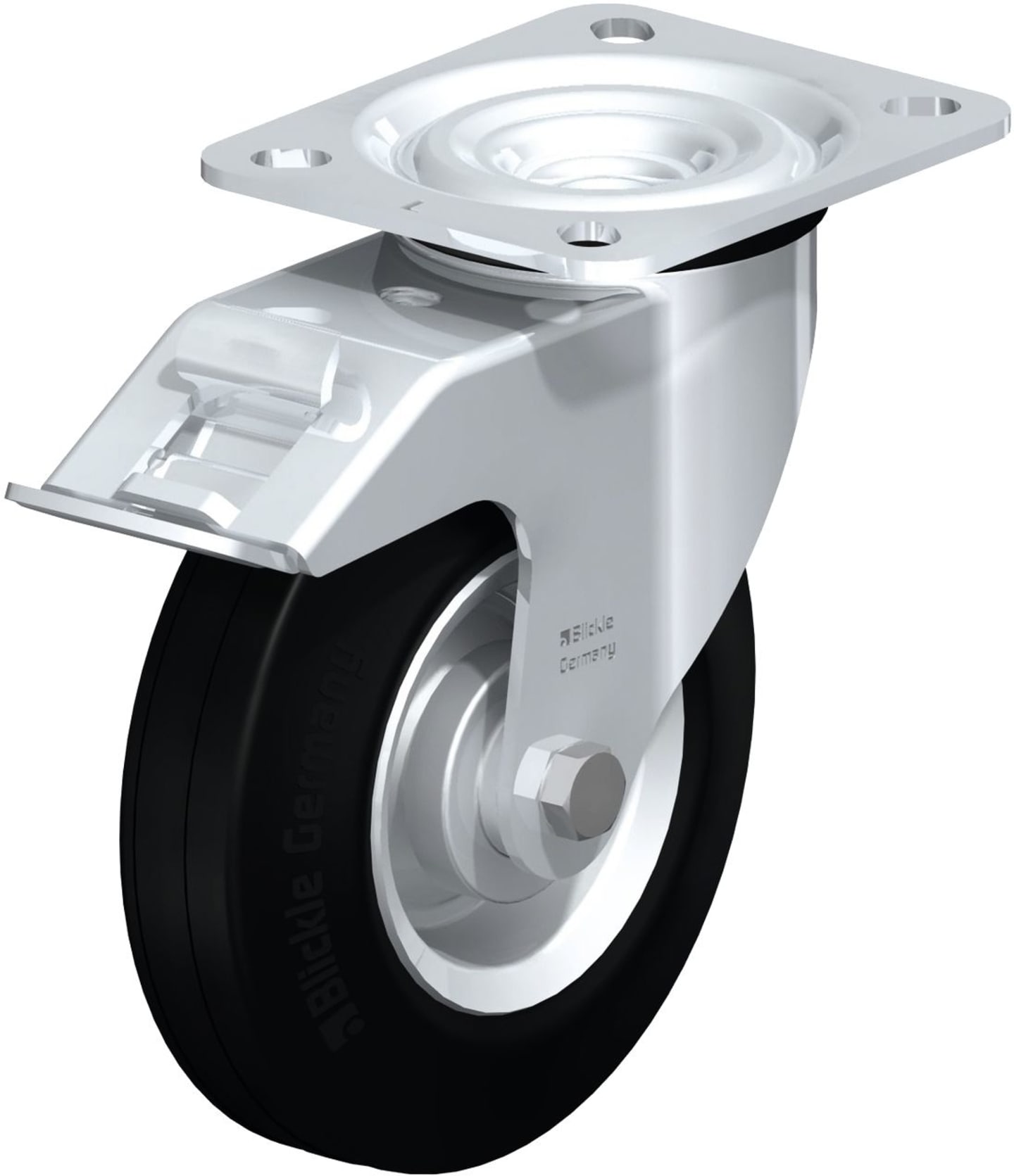 Blickle® Lenkrolle "L-V 125R-FI" Rad 125 x 37,5 mm, Höhe 150 mm, Tragkraft 100 kg, Standard-Vollgummi, Stahlblechfelge mit Rollenlager, Feststeller