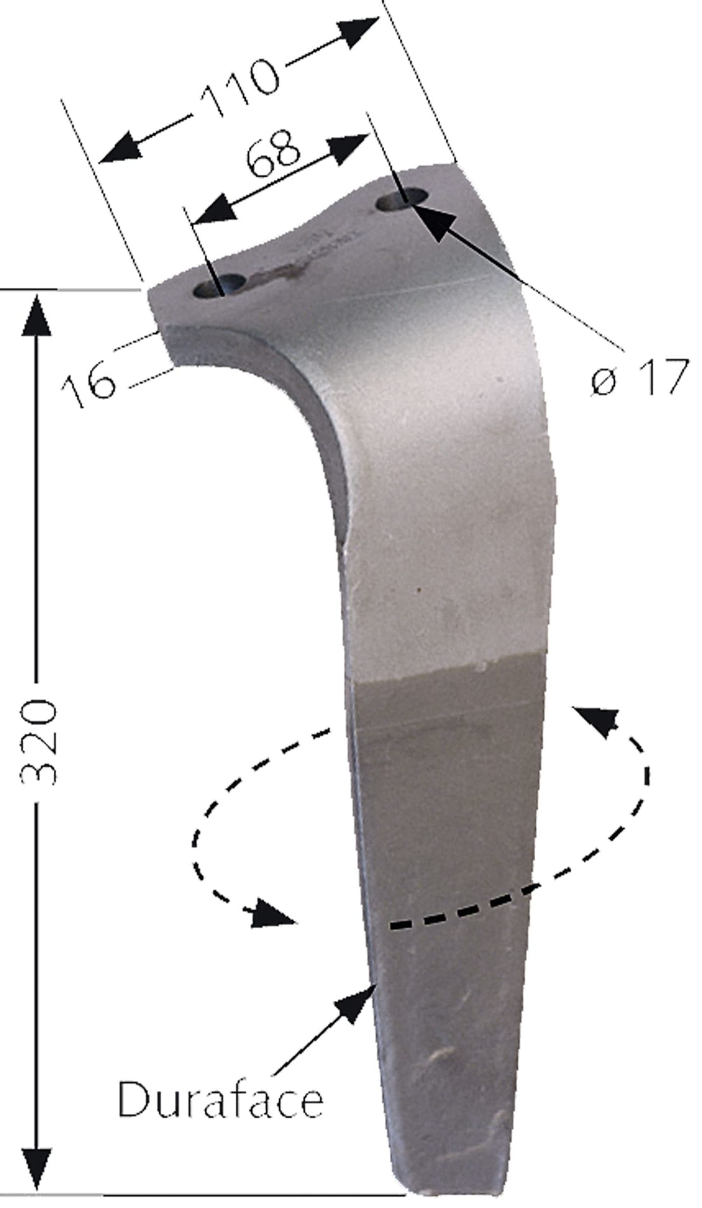 Industriehof® Kreiseleggenzinken 110 x 320 x 16 mm Duraface-Beschichtung, für Kreiselegge Kuhn