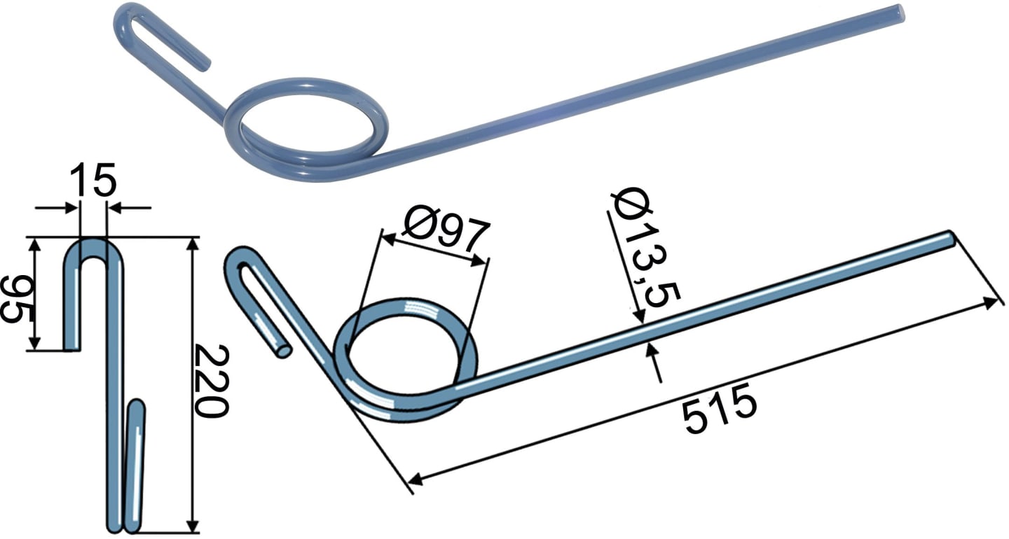 Industriehof® Striegelzinken 515 x 13,5 mm, für Striegel Köckerling Topmix, 10.ST-KÖ-4