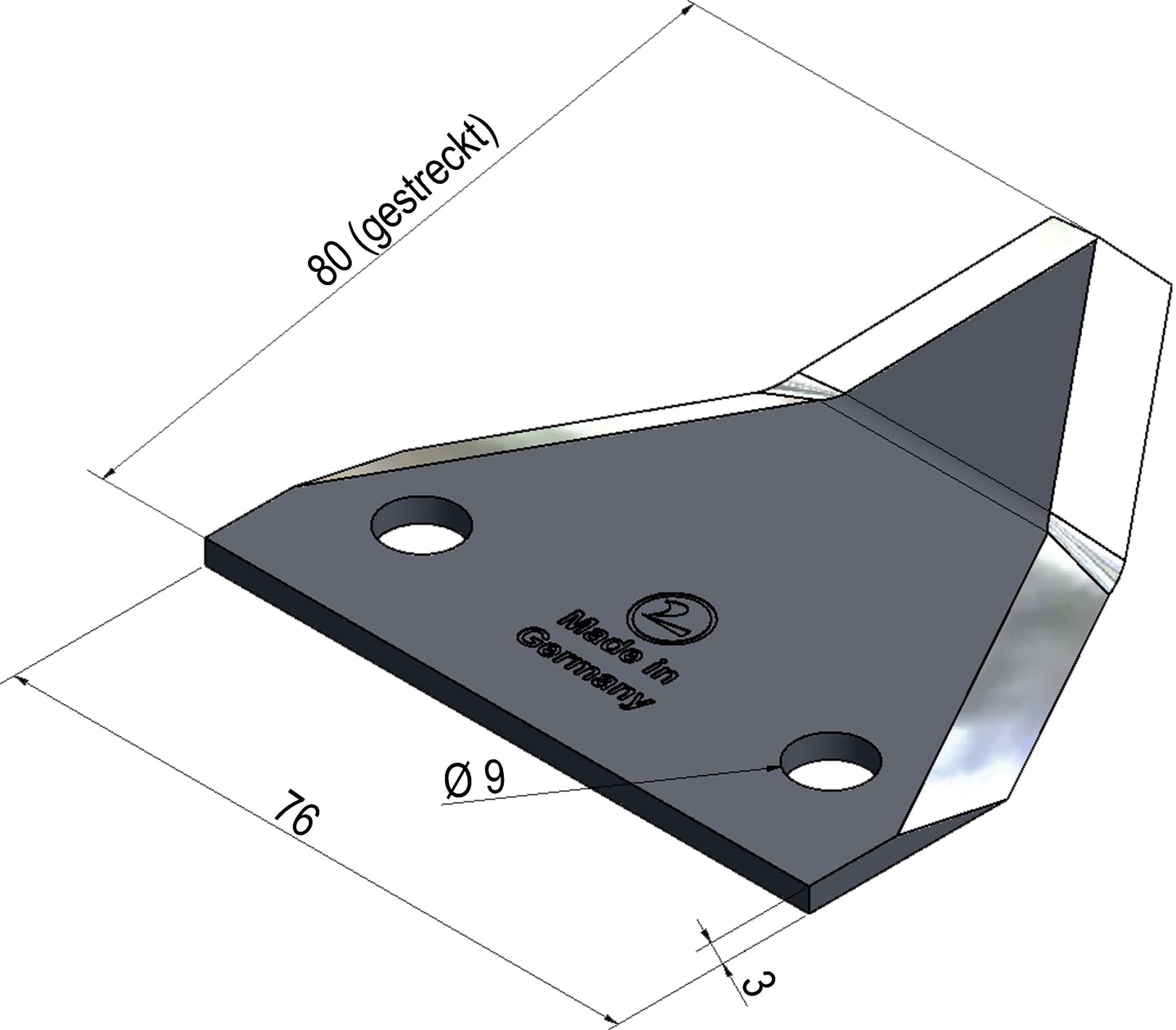 Industriehof® Fräsmesserklinge 76 x 76 x 3 mm gewinkelt, für Futtermischwagen Marmix, 70-165