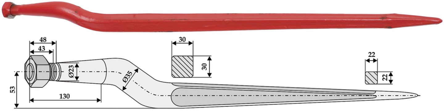 Industriehof® Silozinken 820 mm, M 22 x 1,5 AG, spitz, gekröpft, für Bressel & Lade, Frost, 18835