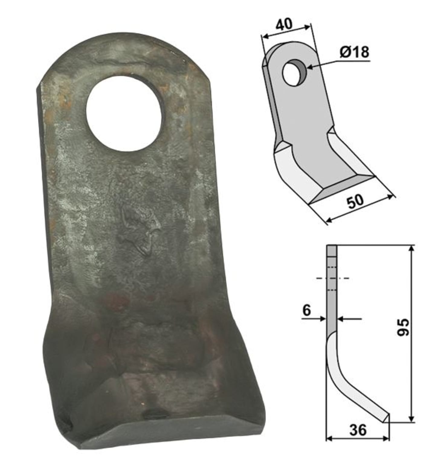 Industriehof® Y-Messer 95 x 40 x 6 mm, Bohrung 18 mm, für Mulcher Dücker, 63-DÜC-02