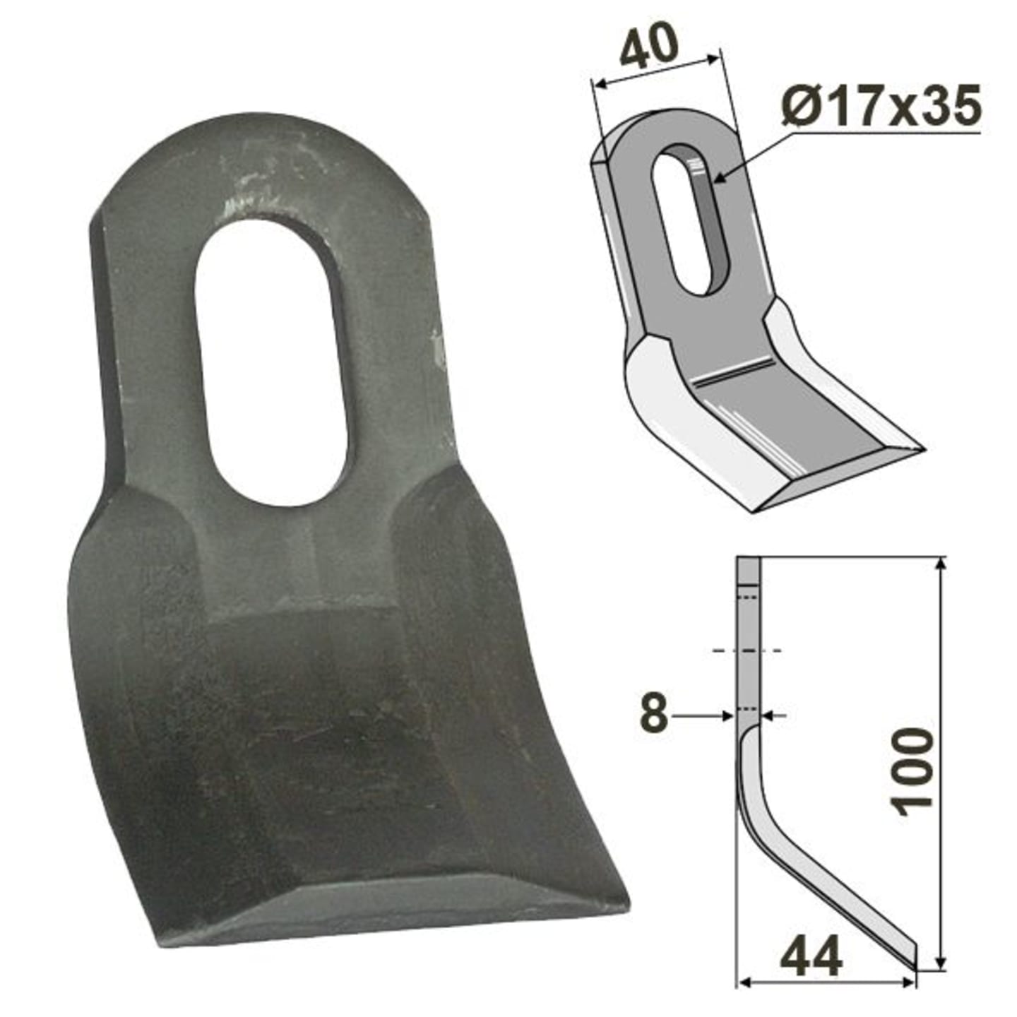Industriehof® Y-Messer 100 x 40 x 8 mm, Bohrung 35 x 17 mm, für Mulcher Ferri, 63-FEI-47