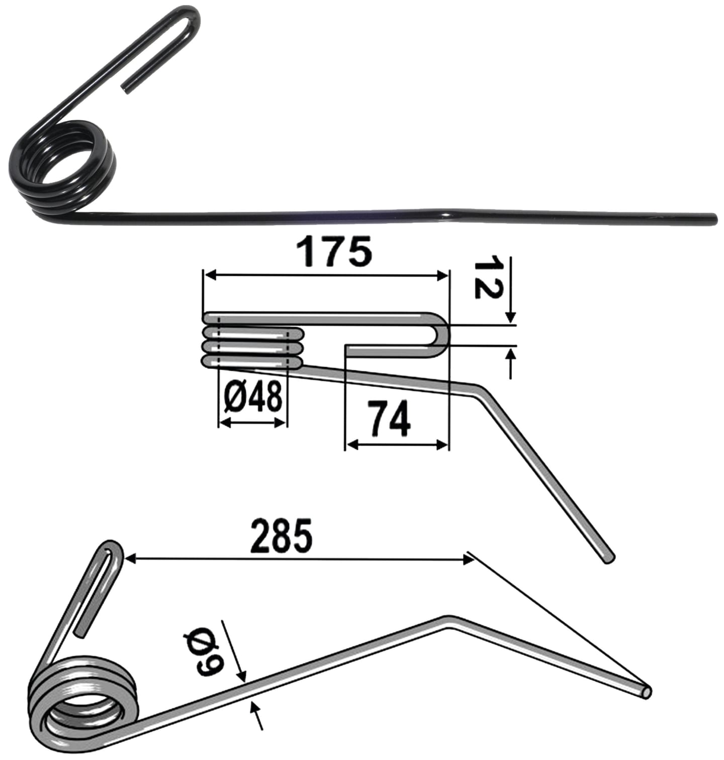 Industriehof® Striegelzinken 285 x 9 mm links/rechts, für Striegel Accord/Weiste, Kubota, Kverneland