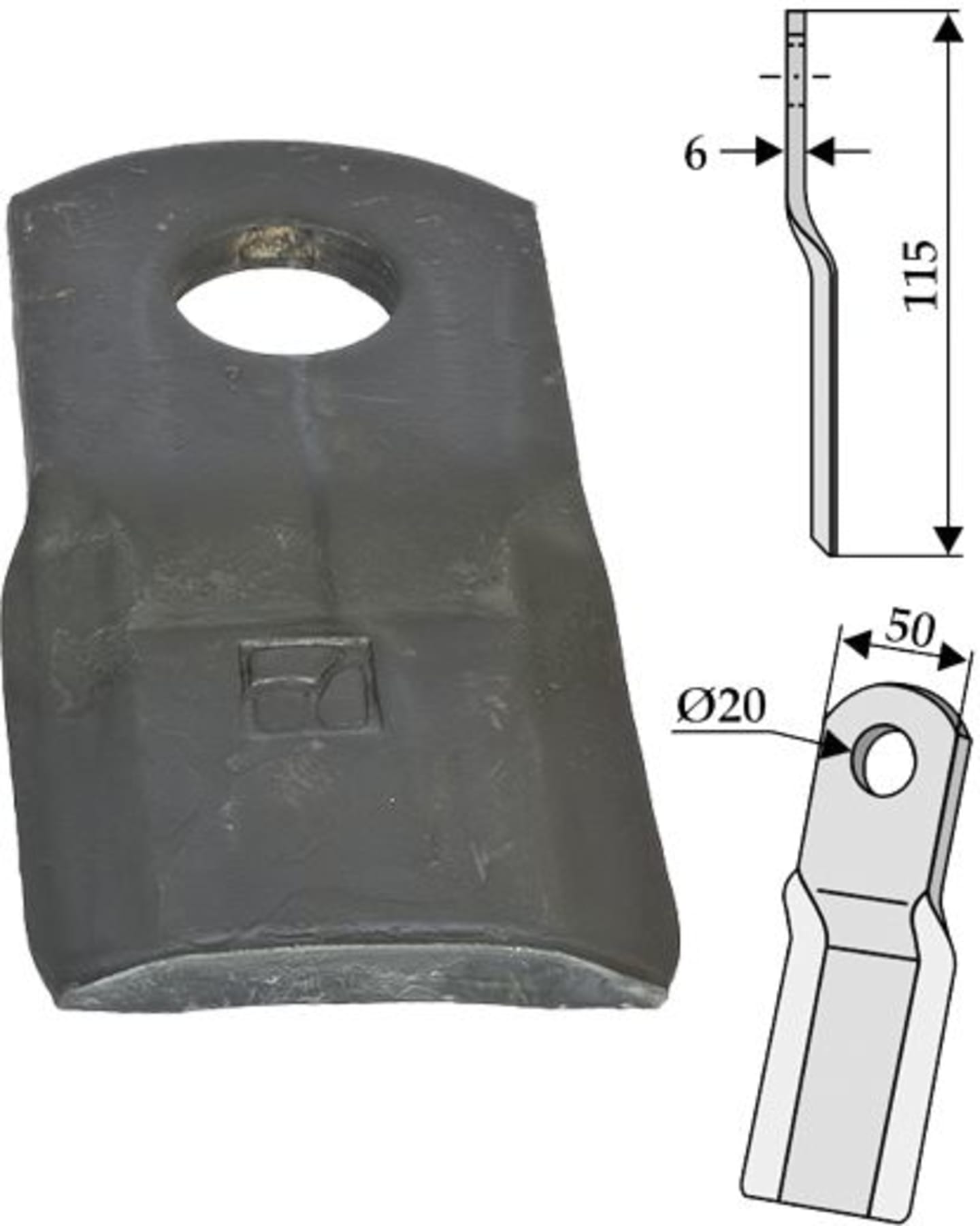 Industriehof® Schlegelmesser 115 x 50 x 6 mm, für Mulcher Humus, 63-HUM-06