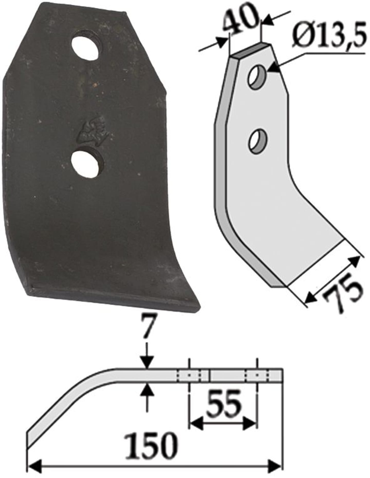 Industriehof® Schlegelmesser 150 x 40/75 x 7 mm, für Mulcher Agram, Taarup, 63-TAA-10
