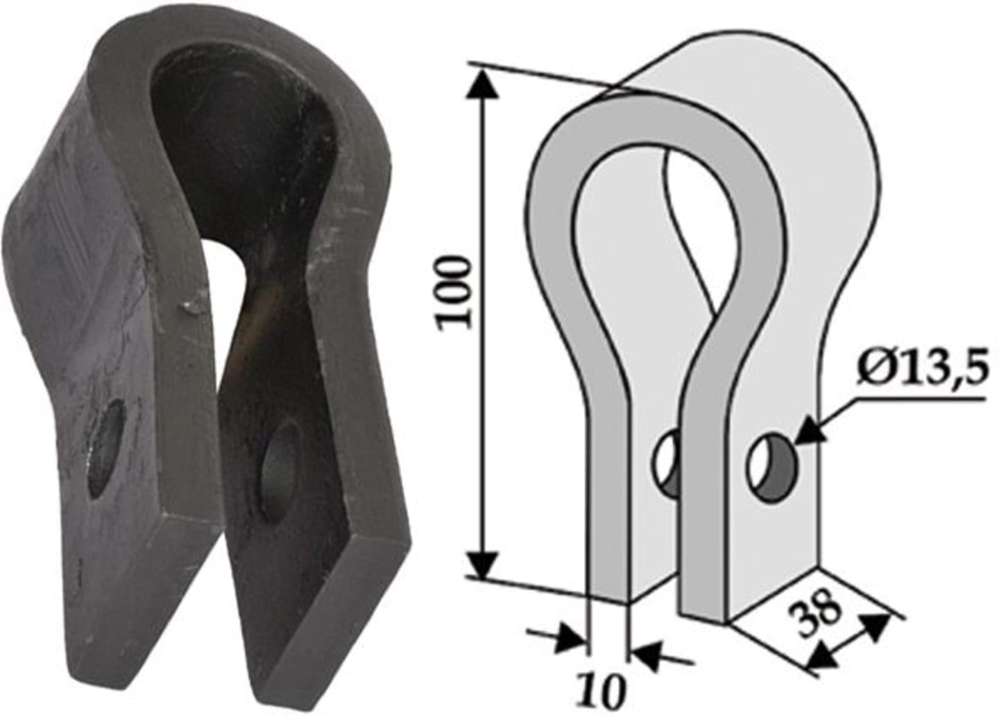 Industriehof® Halter 100 x 38 x 13,5 mm, Bohrung 13,5 mm für Taarup Schlegelhäcksler, 63-TAA-11