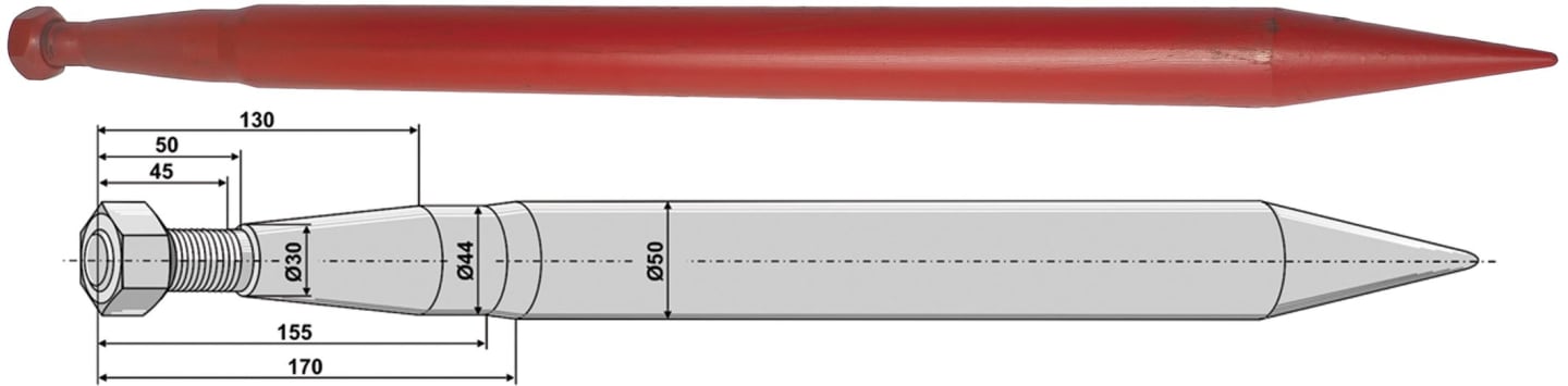 Industriehof® Frontladerzinken 880 mm, M 28 x 1,5 AG, spitz, gerade, für Redrock, 18880